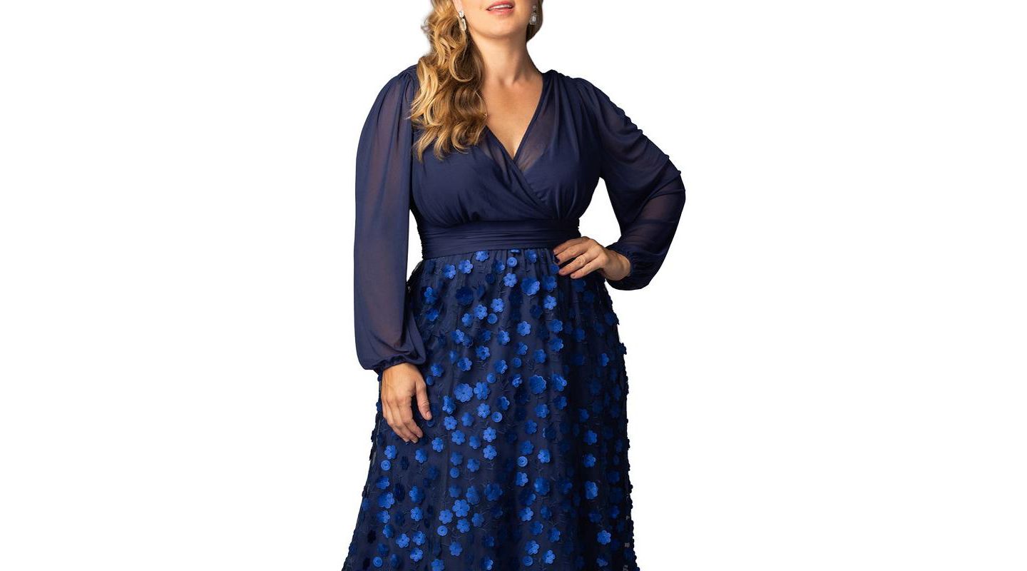 Женское платье Kiyonna Plus Size Blossoming Beauty Mesh Evening Gown, цвет: Тёмно-синий — фото 3