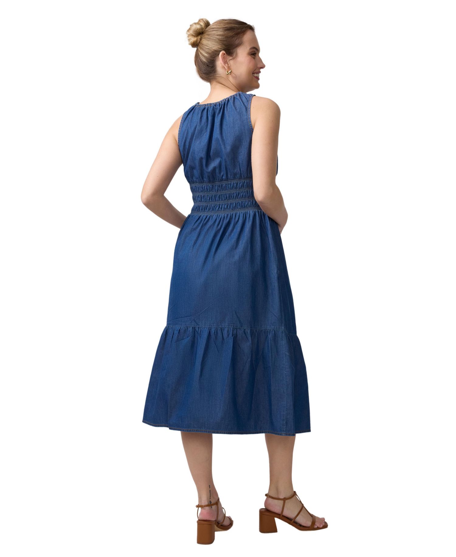 Maternity Ingrid + Isabel Sleeveless Chambray Midi Dress