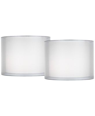 Set of 2 Hardback Double Drum Lamp Sheer Small 12" Top x 12" Bottom x 9" High Spider Harp Finial Fitting