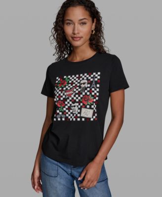 Women's Checkboard Logo Crewneck Motif Top