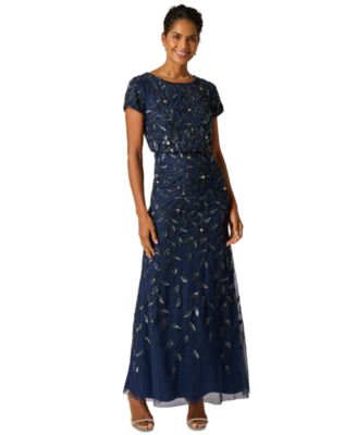 Women's Boat-Neck Blouson Beaded Gown