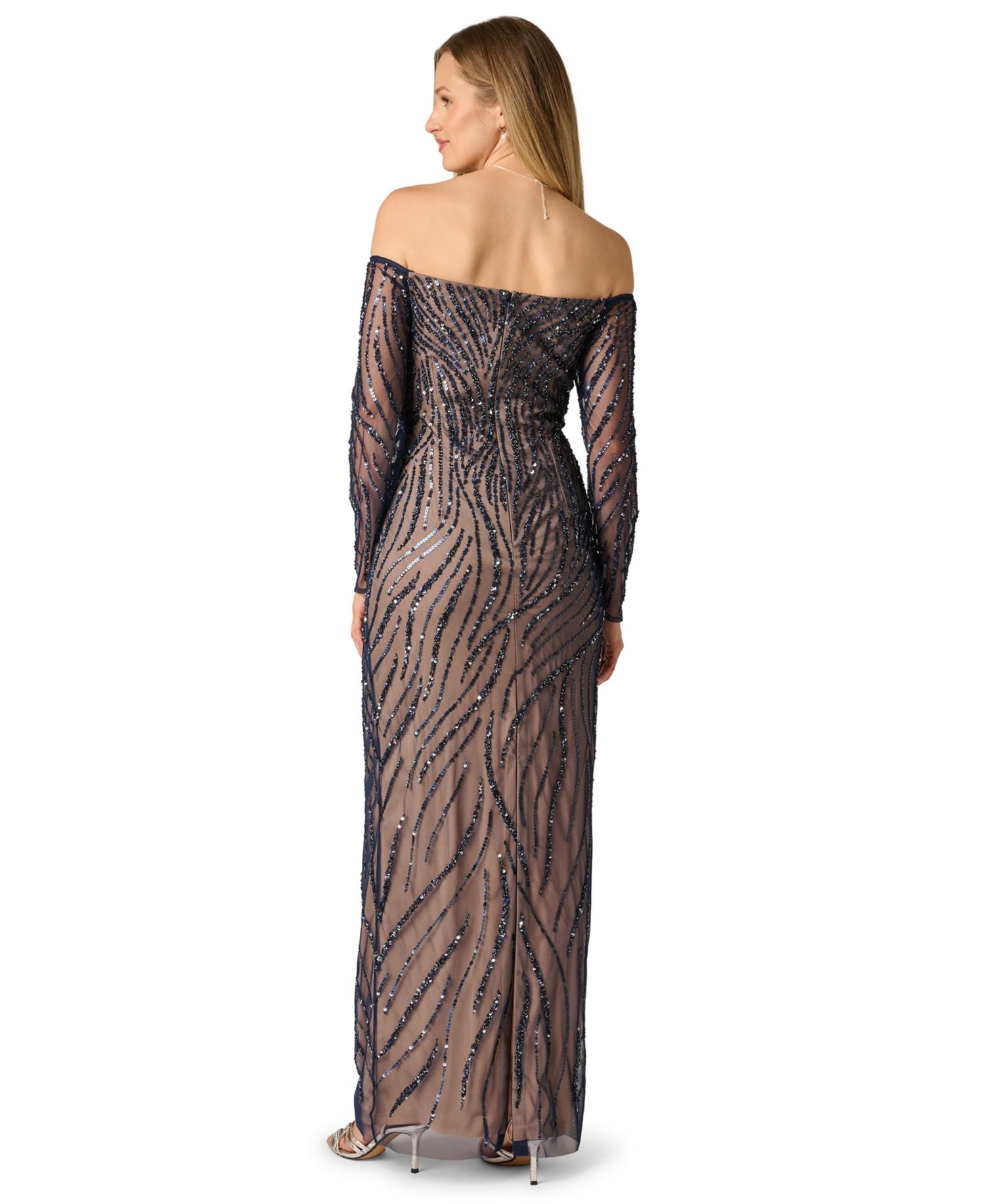 Women's Off the Shoulder Beaded Long Dress
