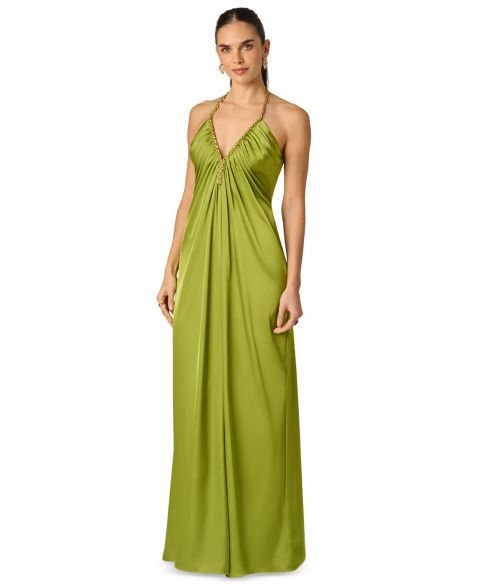 Женское платье Adrianna Halter Stretch Satin Long, цвет: Оливковый