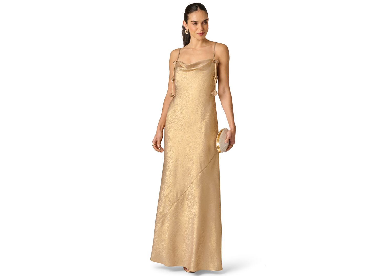 Women's Foiled Chiffon Cowl Neck Long Dress
