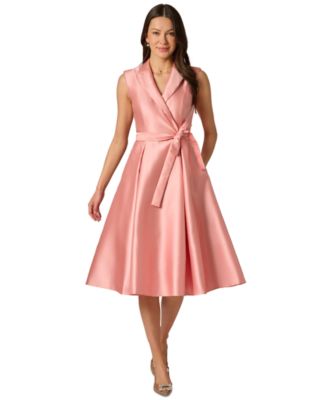 Women's Mikado Lapel Belted Knee-Length Dress