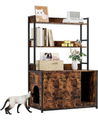 Hidden Cat Litter Box Enclosure Cabinet with Storage Shelves,52'' with Shelves and Doors, Mark Pad,for Living Room Apartments.