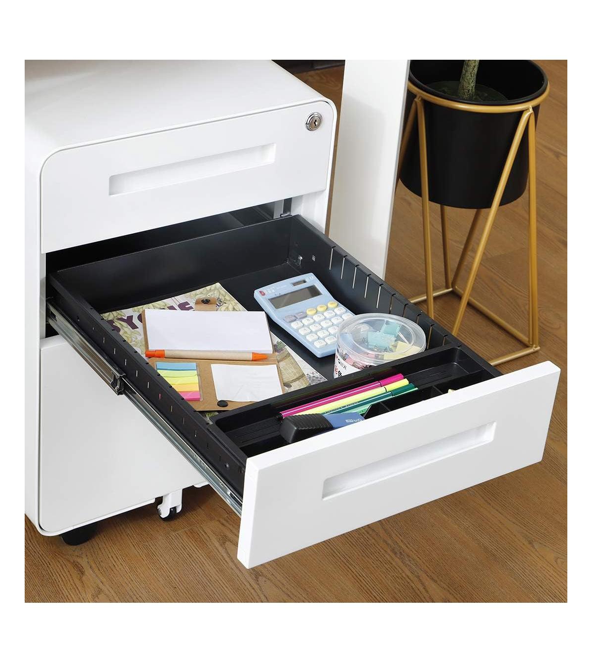 gaomon 3 Drawer File Cabinet with Lock, Under Desk Mobile Metal Filing Cabinet for Home Office
