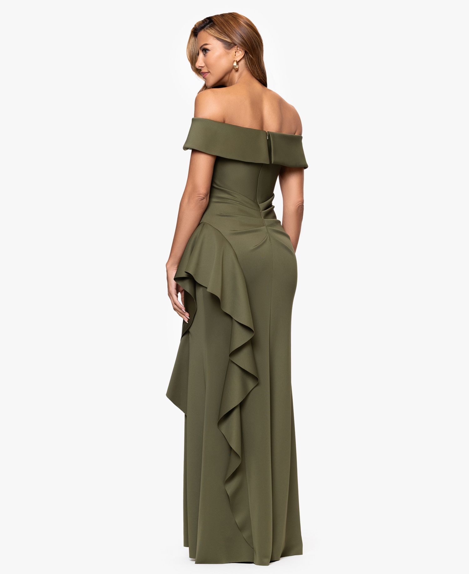 Petite Off-The-Shoulder Ruffled Side-Slit Gown