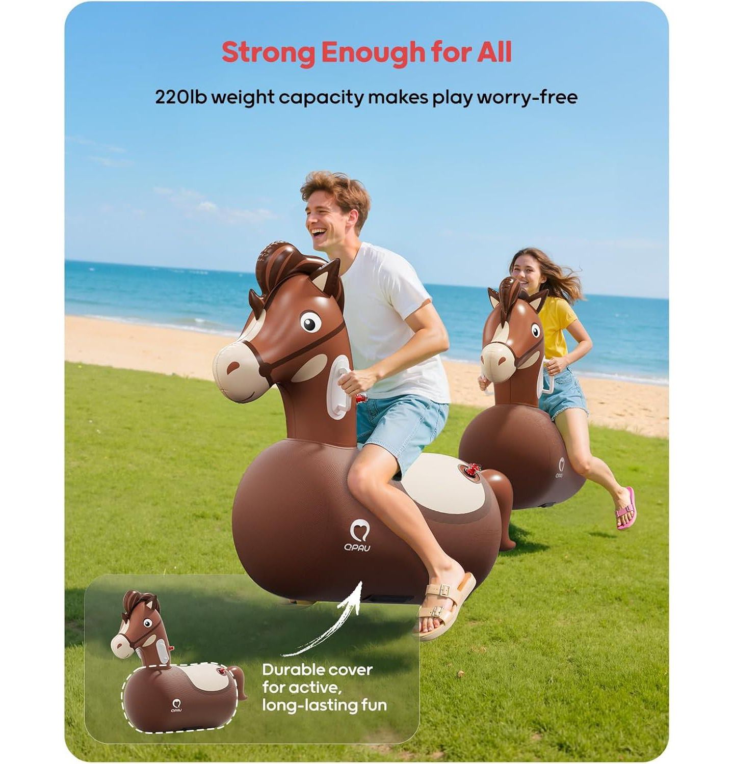 Детская игрушка QPAU Giant Bouncy Horse Heavy-Duty Inflatable Hopper, 220 lb Weight Capacity, Ages 8+, цвет: Коричневый — фото 6