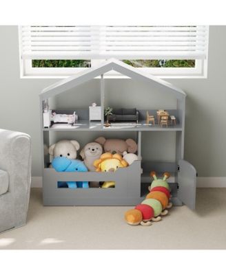 Senfot 2-Tier Kids House-Shaped Bookshelf and Toy Organizer with Motion Sensor Light