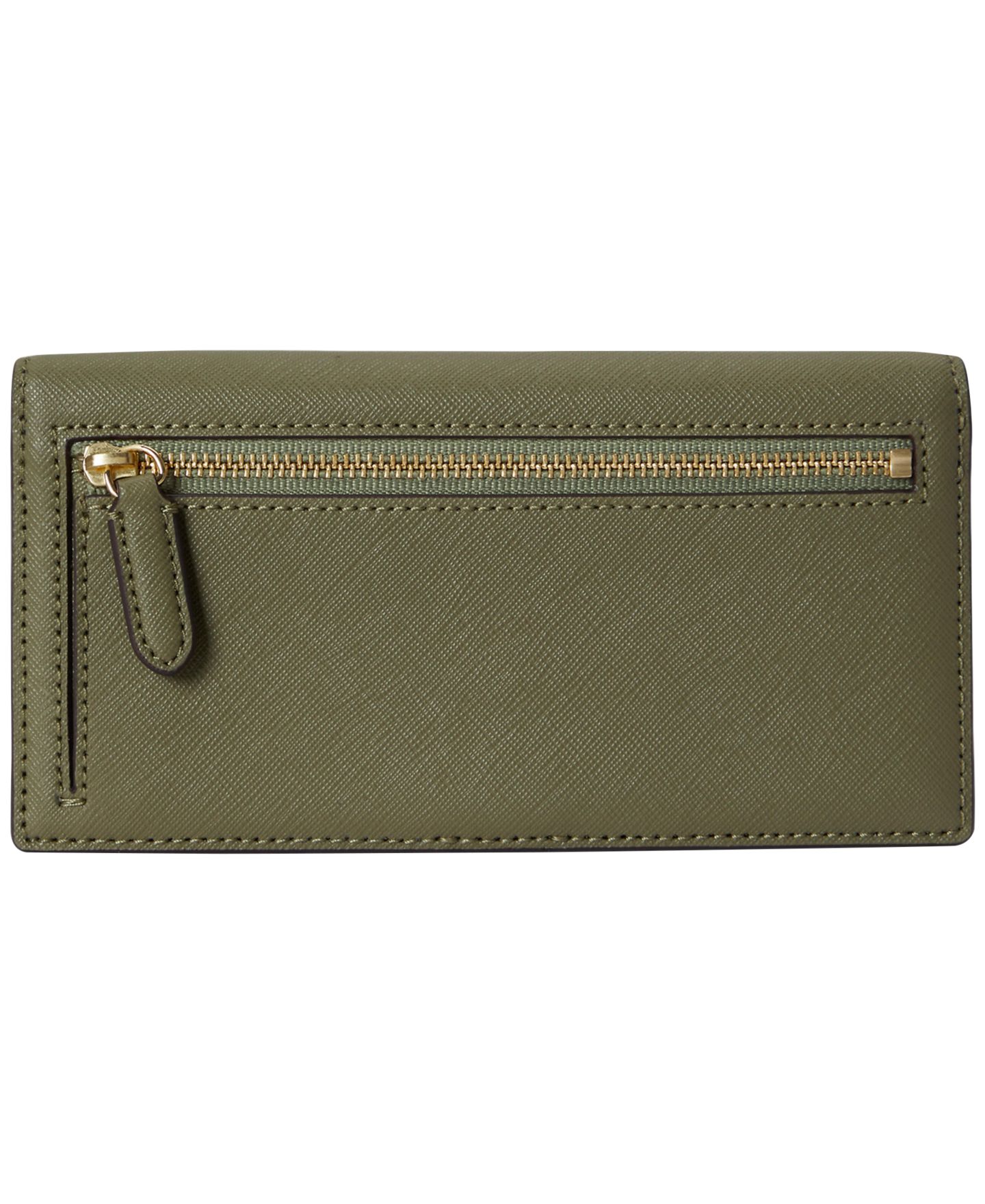 Женский кошелёк Lauren Ralph Lauren Crosshatch Leather Slim Mini Snap Closure Wallet, цвет: Шалфейный зелёный — фото 2