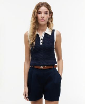 Women's Cable Knit Collared Polo Sweater