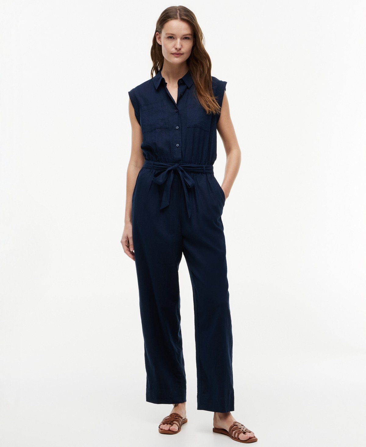 Женские Tommy Hilfiger Women's Belted Collared Jumpsuit — фото 1