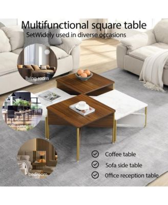Modern Nesting Coffee Tables Set of 4 - Mid Century Modern Square Center Table, Free Adjustable Shape for Living Room