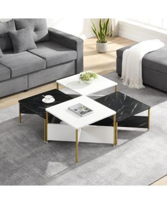 Mid-Century Square Nesting Coffee Table Set of 4, Adjustable Combined Center Table for Home Living Room Decor
