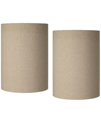 Set of 2 Cylinder Lamp Shades Tan Small 8" Top x 8" Bottom x 11" High Spider with Replacement Harp and Finial Fitting