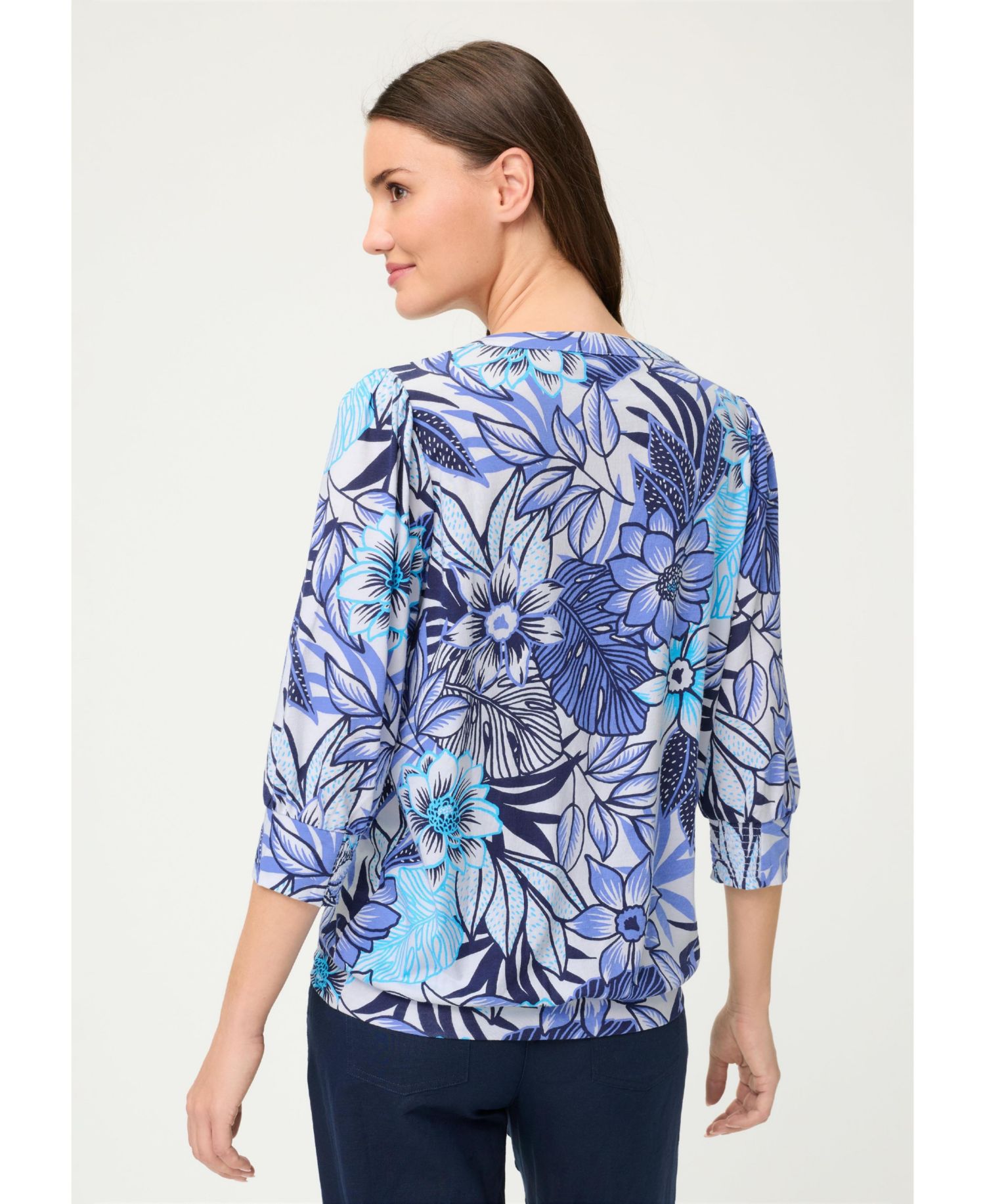 Women's Floral Split Neck T-Shirt