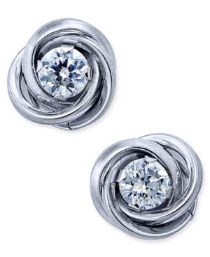 image of Cubic Zirconia Love Knot Stud Earrings in 10k White Gold