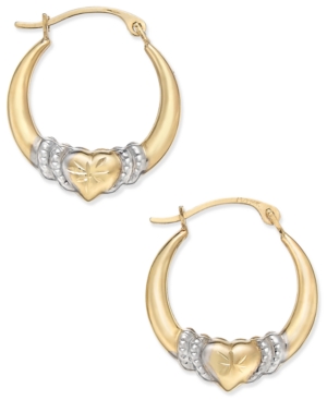 image of Two-Tone Heart Hoop Earrings in 10k Gold and Rhodium Plate