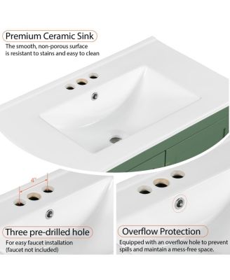 60 Inch Double Bathroom Vanity Set, Freestanding Solid Wood Cabinet with Ceramic Sinks and Soft Close Doors, Modern Storage.