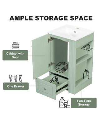 20 Inch Bathroom Vanity with Ceramic Sink, Soft Close Drawer and Side Shelves, Freestanding Storage Cabinet for Small Spaces.