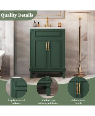 24 Inch Freestanding Bathroom Vanity with Ceramic Sink, Soft Close Storage, Solid Wood Cabinet for Small Spaces.