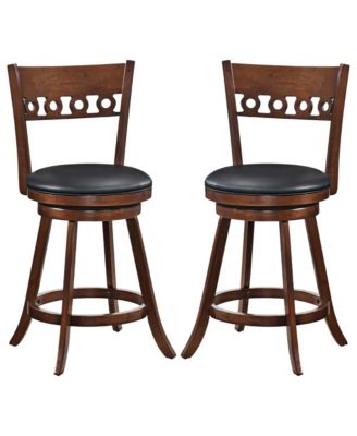 2PCS 24.5'' Counter Height Bar Chairs Swivel Bar Stools w/ Rubber Wood Frame