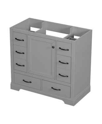 36 Inch Modern Bathroom Vanity Base without Sink, Solid Wood and MDF Cabinet, 6 Drawers and Adjustable Shelf, Freestanding Storage.
