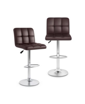 Adjustable Upholstered Faux Leather Bar Height Stools Set of 2 with Metal Legs