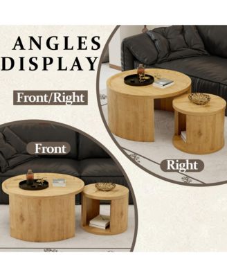 Round Nesting Coffee Table Set of 2 - Modern Circle Wooden Center Table, 31.5" Big and 18" Small Stacking Side Table for Living Room