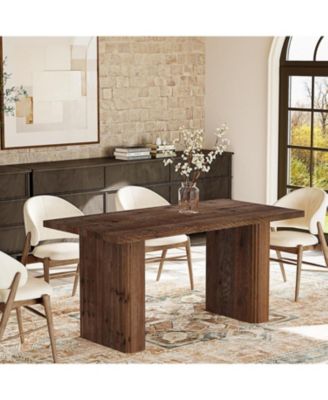 Solid Wood Dining Table for 4-6, Farmhouse Rectangular Kitchen Dinner Table