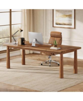 63'' Solid Wood Executive Desk, Modern Office Computer Desk, Study Writing Table Workstation
