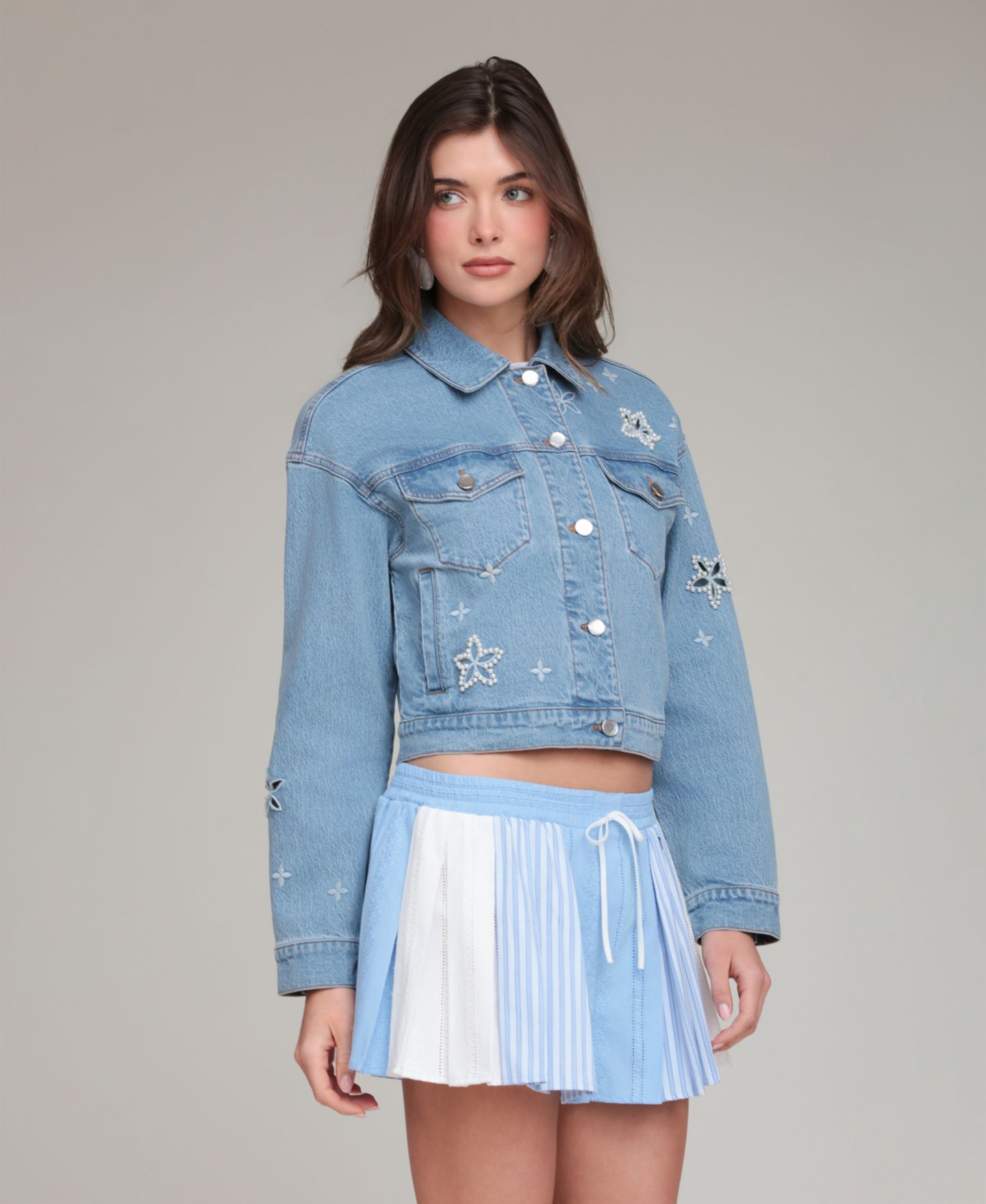 Женская куртка Avec Les Filles Embroidered Detail Collared Denim Jacket, цвет: Варёный — фото 2