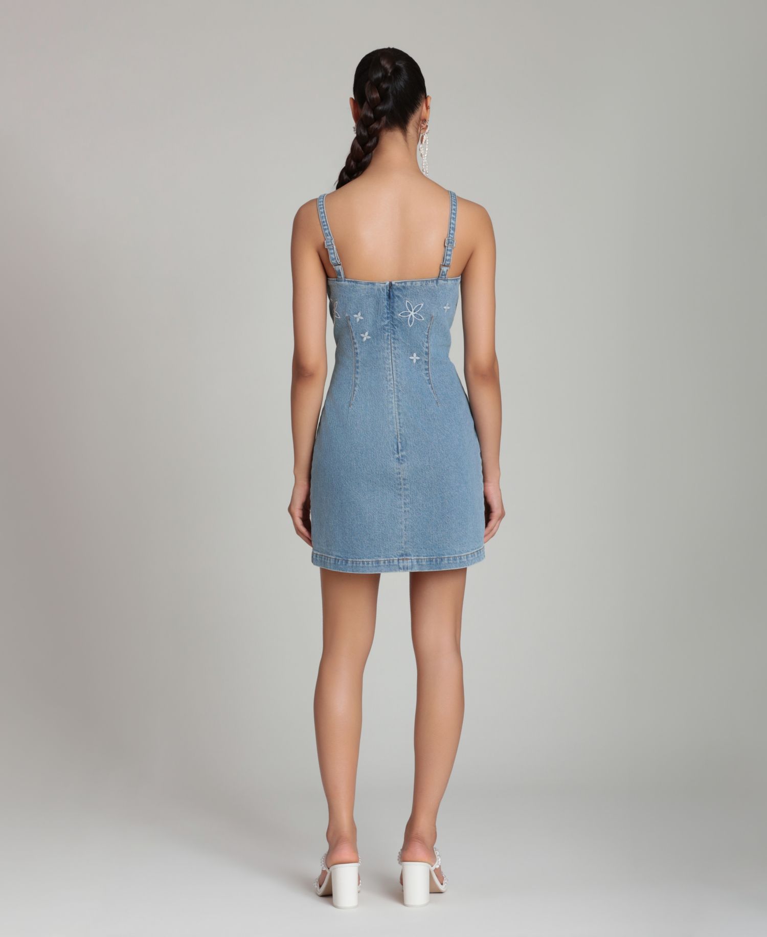 Women's Imitation Pearl Embroidered Detail Mini Dress