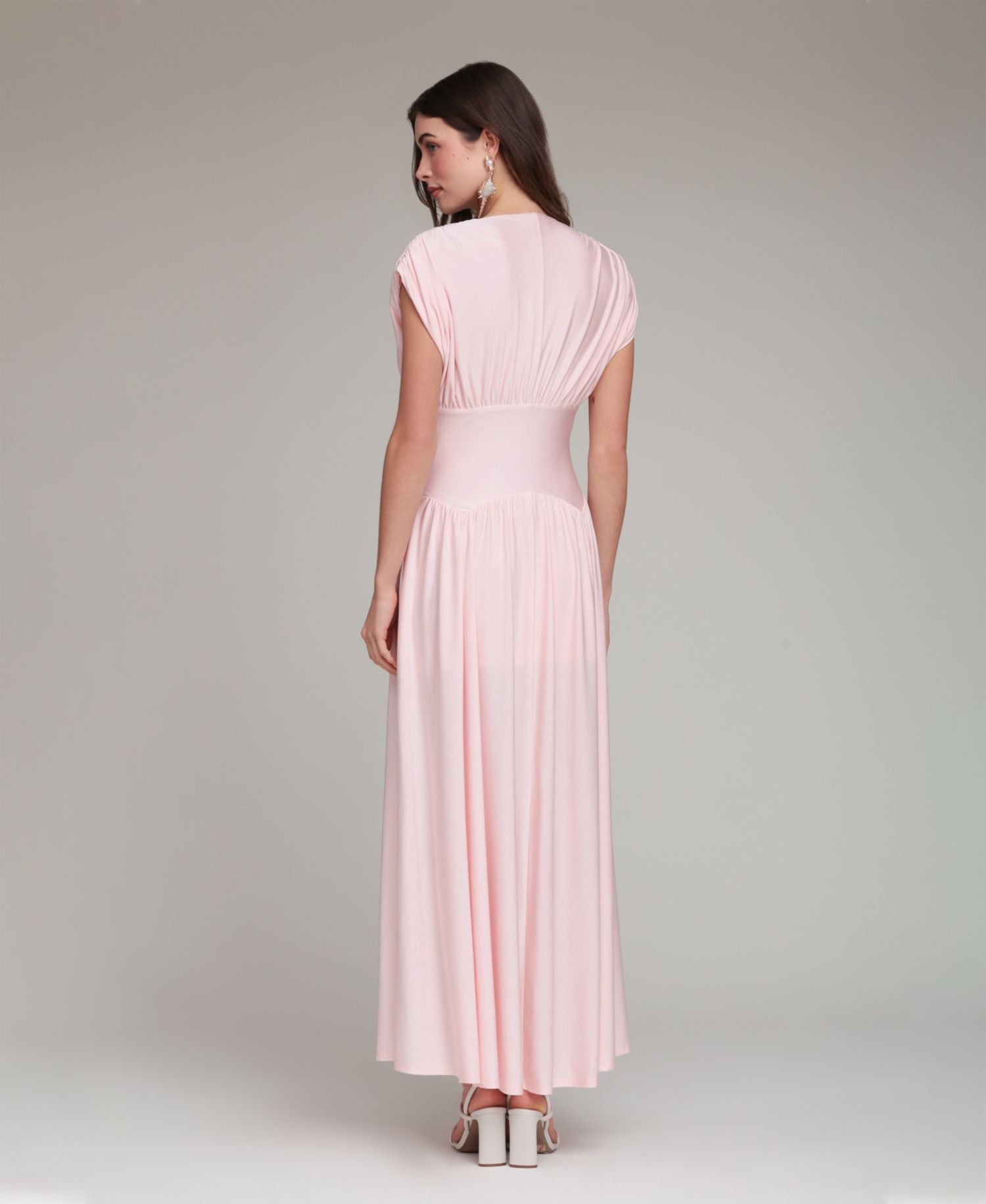 Women's Shirred V-Neck Sleeveless Maxi Dress