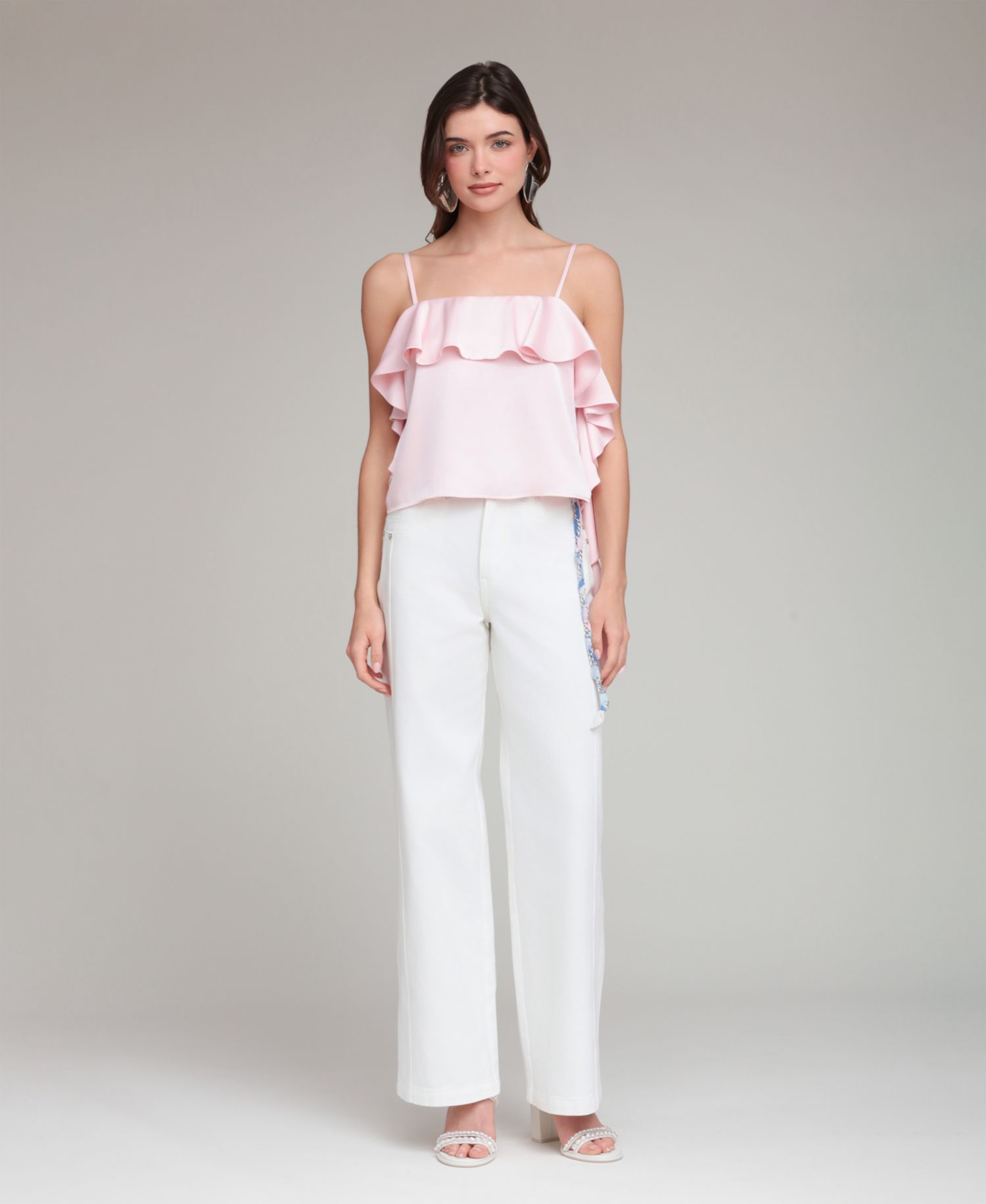 Women's Asymmetric Ruffle Detail Square Neck Top