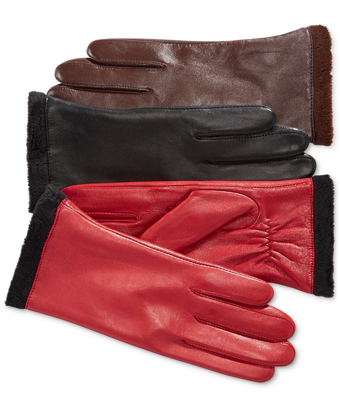 Charter Club Micro Faux Fur Lined Leather Tech Gloves, Created for Macy