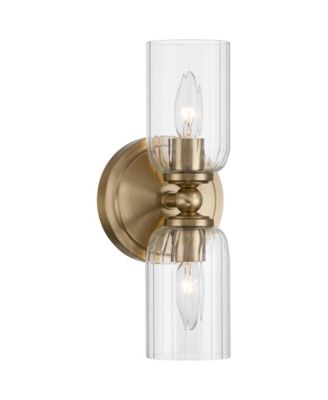 Possini Euro Oliver 13"H Satin Brass Fluted Glass 2-Light Wall Sconce