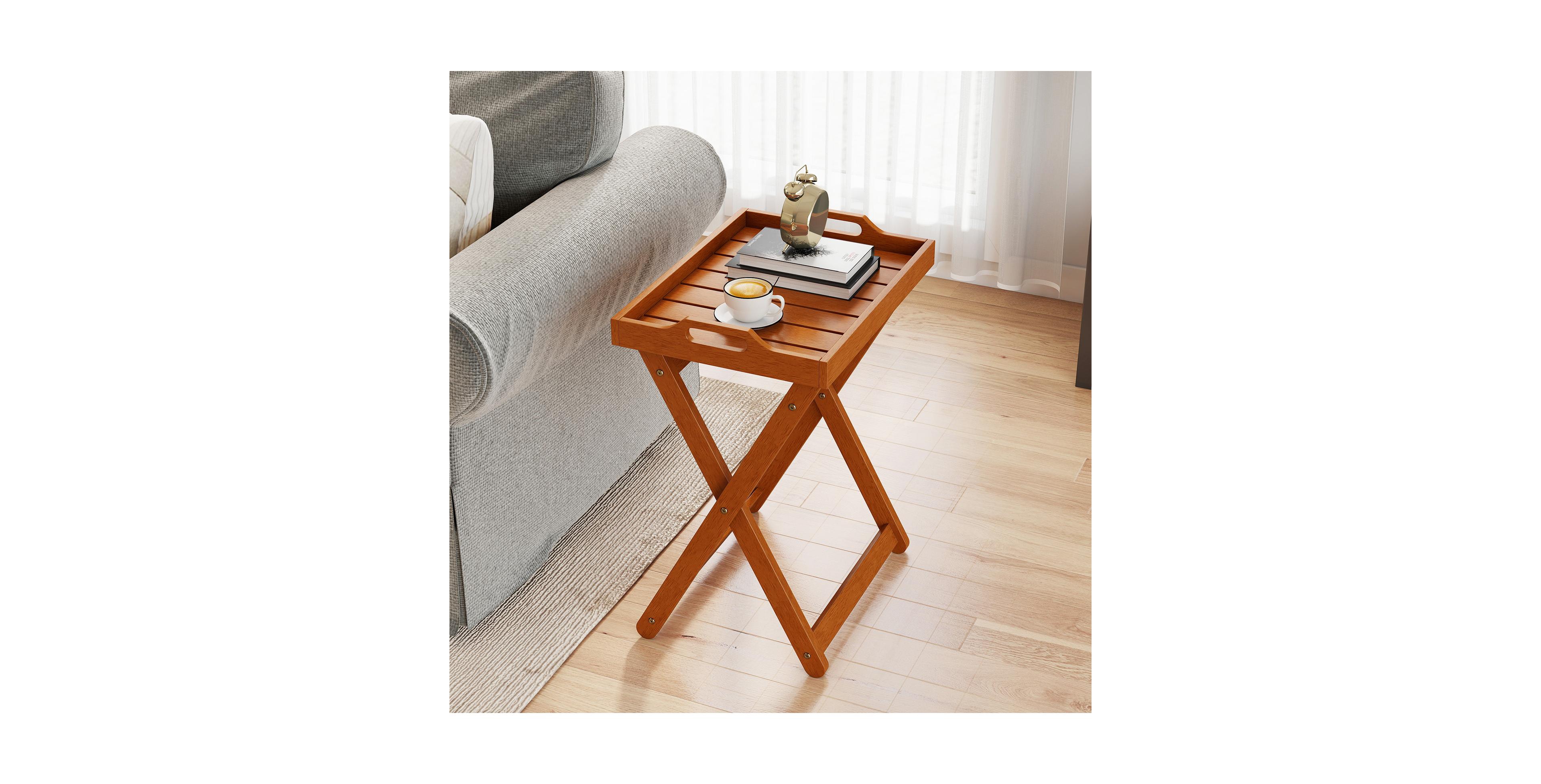 sumyeg Outdoor Wood Tray Table with Folding Frame