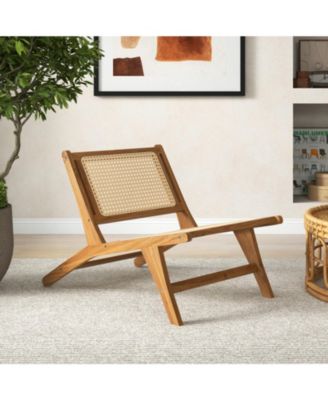 Teak Wood Dining Chair with Handwoven Rattan Seat and Backrest
