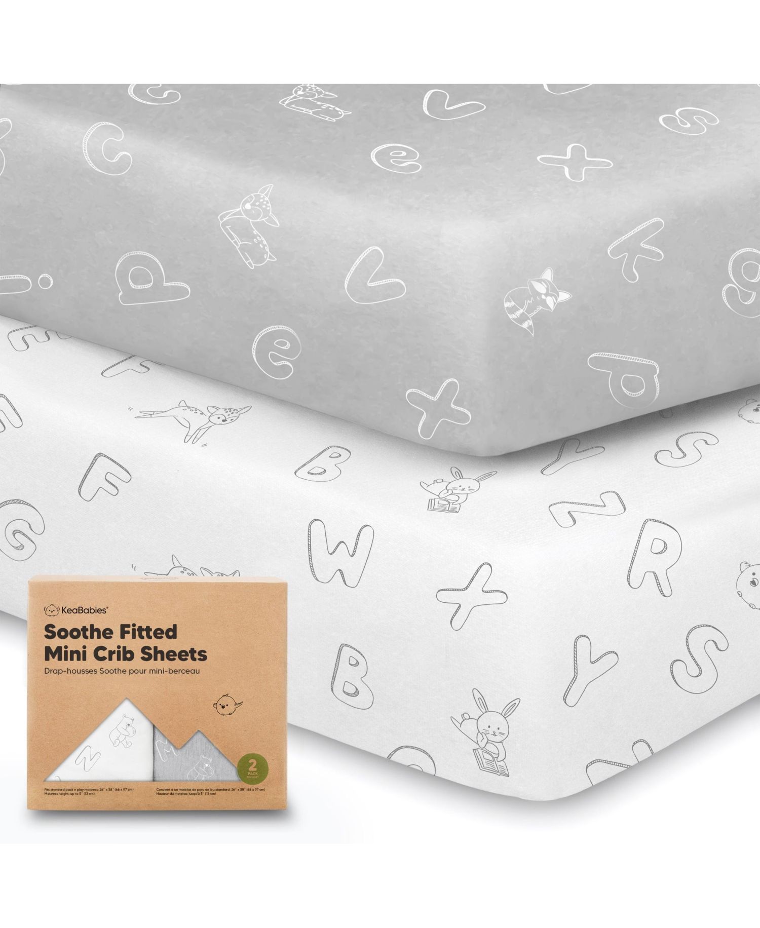 Mini Crib Sheets for Baby Girls, Boys, 2-Pack Soothe Pack and Play Sheets Fitted, Pack N Play Mattress Sheet