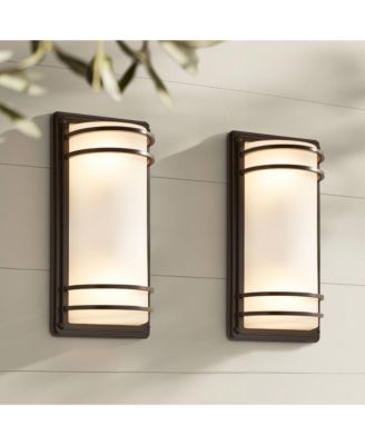Habitat Modern Industrial Outdoor Wall Light Fixtures Set of 2 Rubbed Bronze 16" Opal Glass for Post Exterior Barn Deck