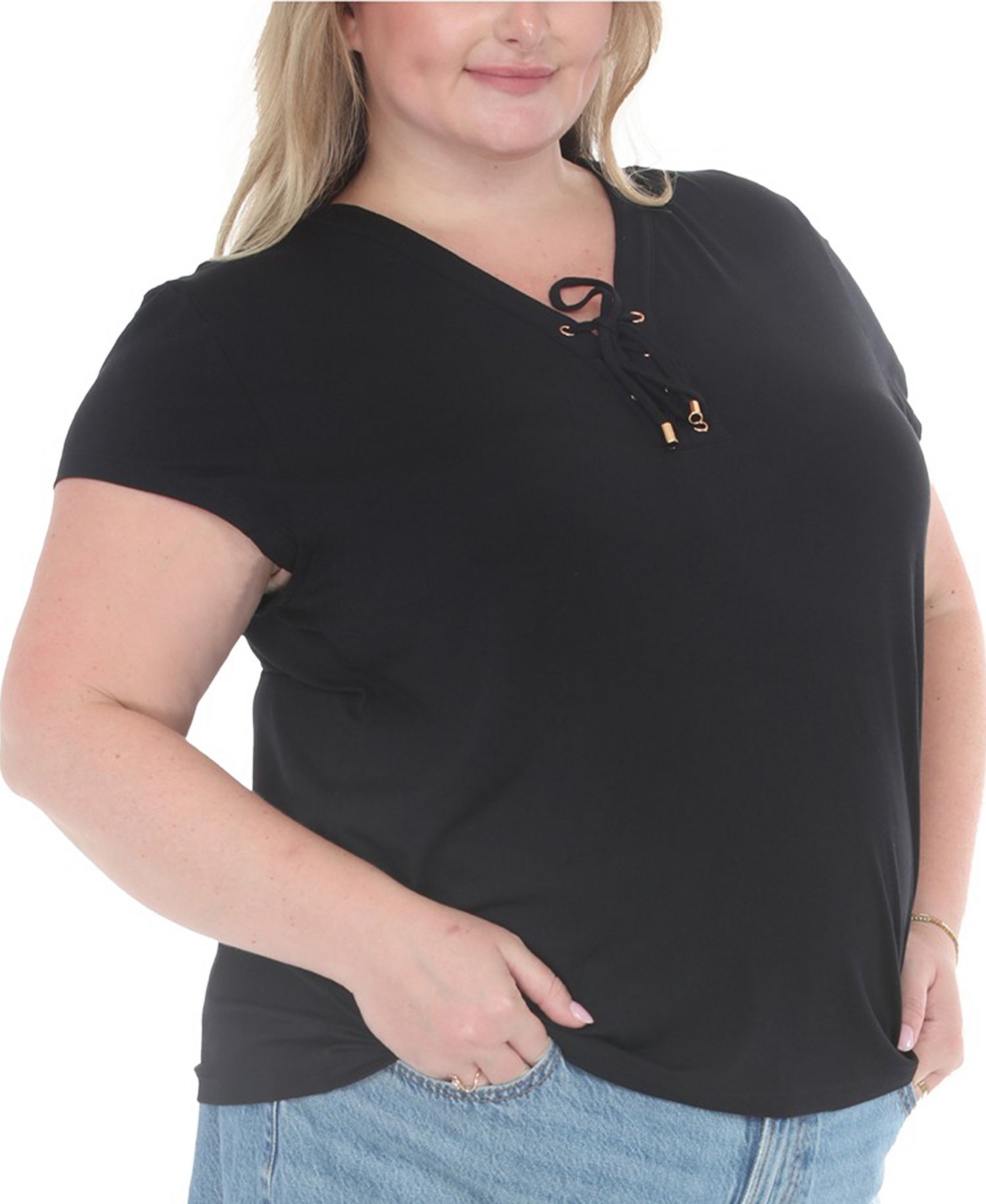 Plus Size V-Neck Front Tie Top
