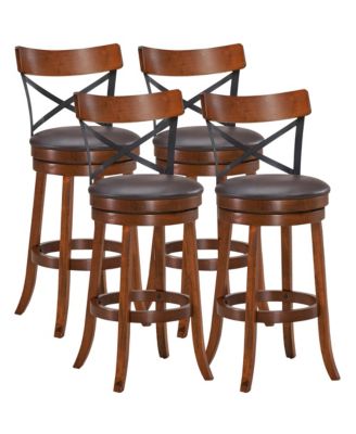 Set of 4 Bar Stools Swivel 29.5'' Dining Bar Chairs with Rubber Wood Legs