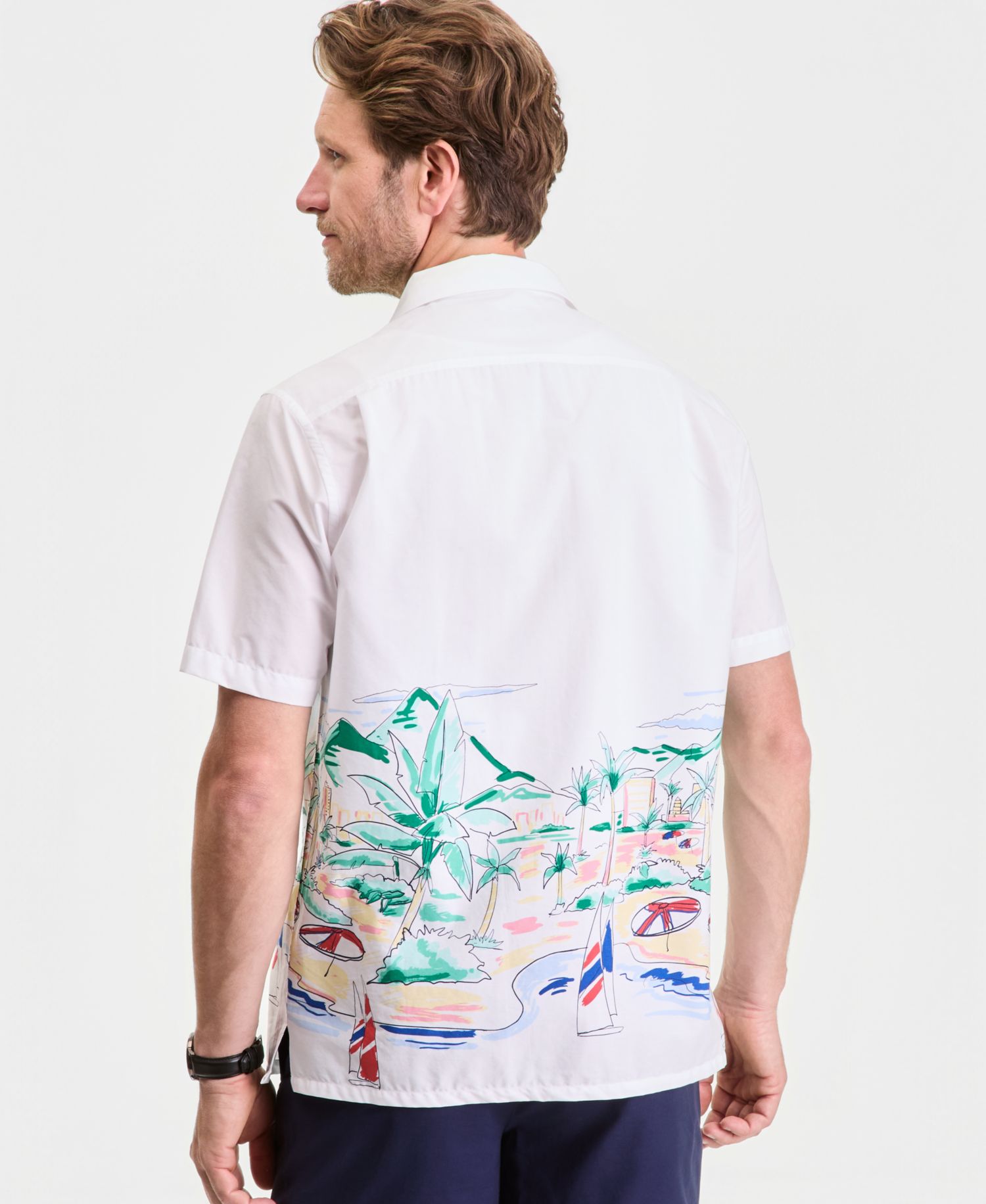 Men's Camp Collar Scenic Print Short-Sleeve Shirt