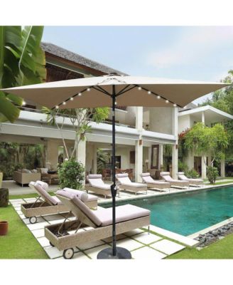 10 x 6.5t Rectangular Patio Solar LED Lighted Outdoor Umbrellas with Crank and Push Button Tilt