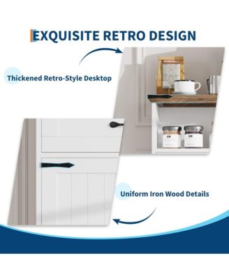 Farmhouse Bathroom Storage Cabinet - Wooden Furniture with Doors, Drawers and Adjustable Shelf - Rustic Organizer for Kitchen, Laundry