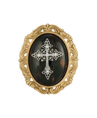 14k Gold Dipped Brown Obsidion Oval Brooch