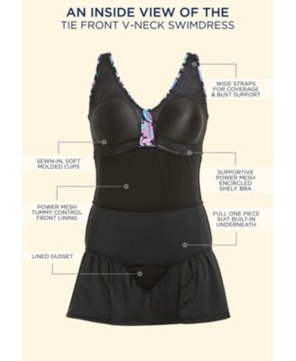 Women's Tie Front V-Neck Swimdress