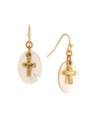 Symbols of Faith Gold Tone Cross Mother Of Pearl Wire Earrings - White 32$